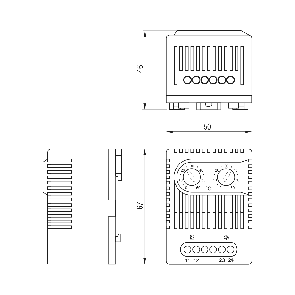 Doppelthermostat/Duales Thermostat - Öffner + Schließer 0° - 60° C -  schaltet Heizung und Lüfter über ein Thermostat