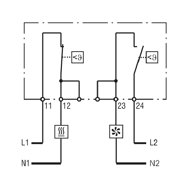 Doppelthermostat/Duales Thermostat - Öffner + Schließer 0° - 60° C -  schaltet Heizung und Lüfter über ein Thermostat